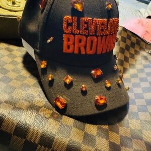 Cleveland Browns Embellished Baseball Cap - Black with Orange Gems